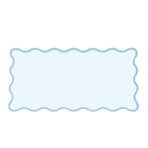 Scalloped Desk Mat, 31.5" x 15.7", PU Leather, Waterproof Anti-Slip, Cute Aesthetic Desk Pad for Office/Home/Game/Vanity (Blue, 31.5" x 15.7") - color: Blue