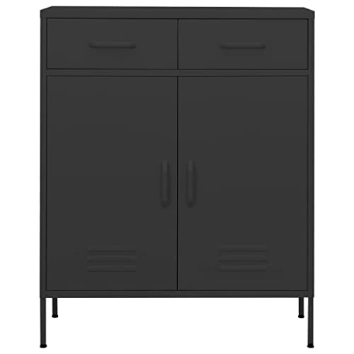 Storage Cabinet with 2 Doors and 2 Drawers, Anthracite Steel Organizer Unit, Metal Credenza with Adjustable Shelf and Levelers for Living Room, Office, Bedroom, 31.5 x 13.8 x 40.0 Inches - color: Anthracite