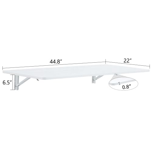 Aoowow Wall Mounted Folding Table, 45"x22" Droptop Desk & Laundry Folding Station, Fold Down Wall Desk for Small Spaces - Floating Workbench for Laundry Room, Garage, Home Office, Kitchen, White - color: White, size: Large