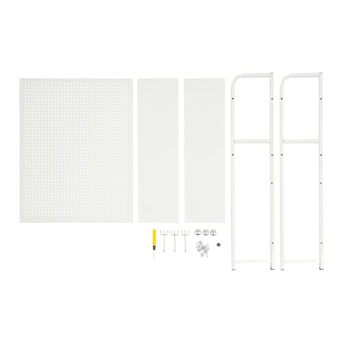 Desktop Hutch Bookshelf, 2-Tier Metal Desk Shelf Bookcase, Countertop Storage Organizer, Multipurpose Display Rack with Pegboard Hooks Screwdriver Set for Dorm Office Home (White, 29.53")