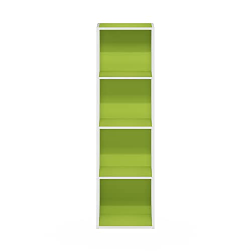 Furinno PASIR Book Shelf, 4-Tier Modern Bookshelf, Open Shelves Bookcase 9 x 12 x 42, Easy Assembly, for Living Room, Bedroom, Home Office, Green/White - color: White/Green, size: 4-Tier Cube