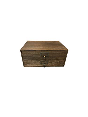 Wallniture Home Office Desk Organizer - Wooden 2 Drawer Under Monitor Stand - Printer Platform - Paper Holder Walnut