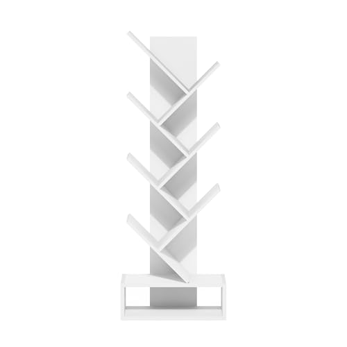 Furinno Tree Book Shelf, 7-Tier Bookshelf, Tree Bookcase with Bottom Shelf, 8.4 x 16.9 x 46.2, for Living Room, Bedroom, Home Office, White - color: White, size: 7-Tier Tree with Bottom Shelf