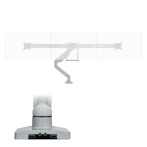 UPLIFT DESK Crestview Align Triple Monitor Stand - Gas Spring Monitor Mount, Adjustment Handle & USB Ports, 13-32” Inch Displays, VESA Compatible, Clamp or Grommet Mounting, Fits Standing Desks (Gray) - color: Gray, style: Triple Monitor Arm w/ Wiring Kit