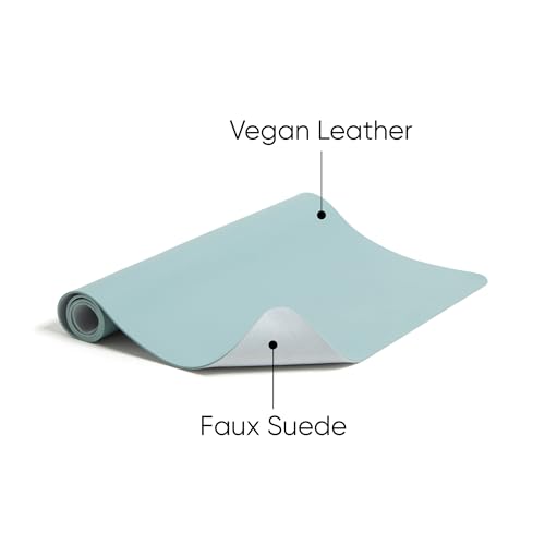 Smead Vegan Leather Desk Pad Mat, Office Desk Mat, Small, Superior Blue | Light blue desk mat, waterproof pad protector and desk blotter. Non-slip suede grips under a laptop, keyboard and mouse. - color: Superior Blue, size: 13.7" x 23.6"