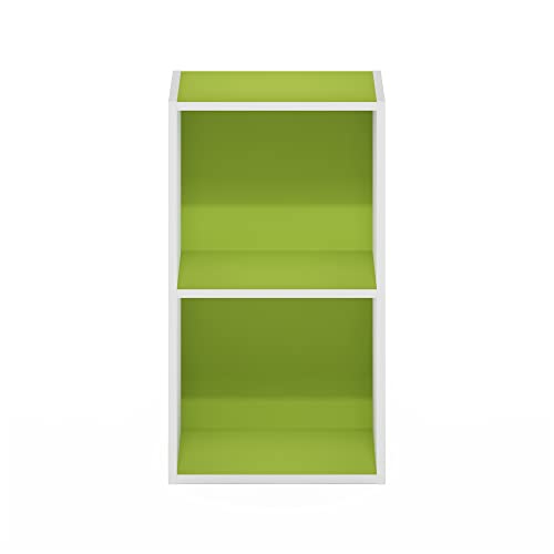 Furinno PASIR Book Shelf, 2-Tier Modern Bookshelf, Open Shelves Bookcase 9 x 12 x 21, Easy Assembly, for Living Room, Bedroom, Home Office, Green/White - color: White/Green, size: 2-Cube