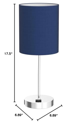 Set of 2 Touch Control Table Lamps with 2 USB & AC Outlet, 3-Way Dimmable Bedside Nightstand Lamps for Bedroom Living Room Nursery, 800 Lumens 5000K Daylight Bulbs Included - color: Navy Blue & Brushed Nickel
