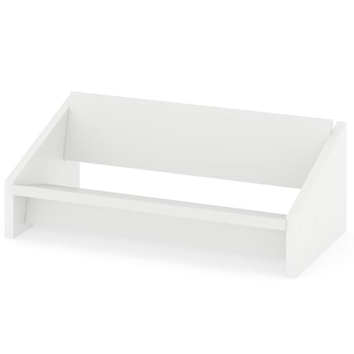 Tangkula Wooden Desktop Bookshelf, Tilting Bookcase Organizer for Magazines, Cookbooks and CDs, Modern Tabletop Book Rack for Home Office, Living Room and Bedroom (1,White)
