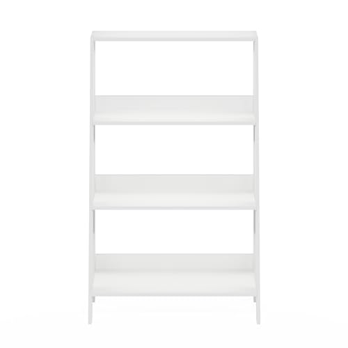 Furinno Ladder 4-Tier Book Shelf, Open Shelving Ladder Shelf, Plain White - color: White, size: 4-Tier