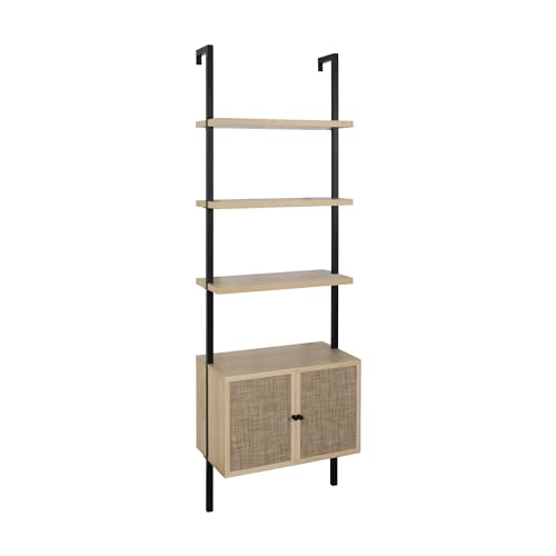 Nathan James Theo Industrial Open Shelf Bookcase with Accent Rattan Drawers Light Oak Wood, Matte Black Frame, Set of 4 - color: Theo Light Oak/Black, size: Set of 4