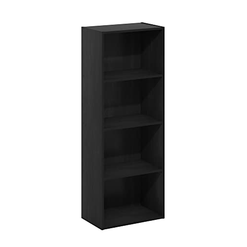 Furinno LUDER 4-Tier Book Shelf, Open Shelves Bookshelf, Blackwood | 9 x 15.6 x 41.7, Closed Back, Modern Bookcase, for Living Room, Bedroom, Home Office - color: Blackwood, size: 4-Tier