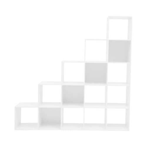 5-Tier Stepped Bookshelf Ladder Cube Storage Cabinet, White, 15 Cubes - color: White, size: 15 Cubes