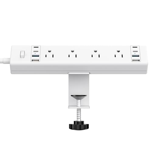 Jgstkcity Desk Clamp Power Strip 40W USB C,8-Outlet,8 USB,10FT,White | 40W Fast Charging Station,4 USB-C,4 USB-A,Furniture Nightstand Edge Mount Surge Protector, Fits 1.9" Tabletop Edge - color: White, size: 10FT Length