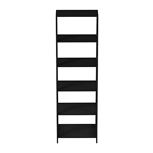 Lavish Home 5-Tier Ladder Bookshelf - Modern Freestanding Wooden Bookcase with Leaning Look Frame Design - Display Shelves for Books, Décor, and Storage in Home, Living Room or Office (Black)