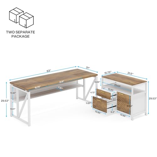 Tribesigns Office Desk with Drawers Sets, 63 inches L Shaped Computer Desk with Mobile File Cabinet,Big Executive Desk for Home Office Furniture Sets (Light Walnut, 63-inch) - color: Light Walnut