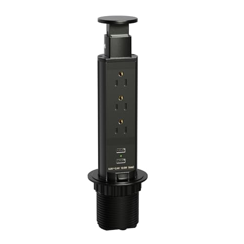 Pop Up Electrical Outlet for Countertop, Recessed Power Strip with 3 AC Outlet & 2 USB Ports,2.5" Hole Pull Pop Up Socket Hidden Outlets, Pop Out Power Outlet for Kitchen Counter Conference Desk - color: Pure Black