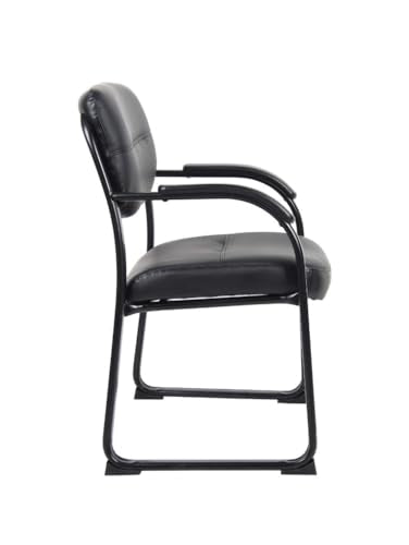 Boss Office Products Leather Sled Base Side Chair with Arms in Black (B9519)