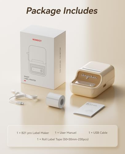 NIIMBOT B21 Pro Label Maker, 300DPI Support Red-Black Printing, White | Thermal Label Printer for Home Organization, Craft, Photo Print, Study Graphics, Scrapbook, Come with 1 Roll 50*30mm Tapes - color: White