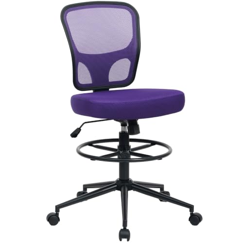 Armless High Back Office Chair, Tall Ergonomic Chair for Standing Desk, Adjustable Height Mesh Computer Chair with Foot Ring & Wheels, Rolling Home Office Chair - color: Purple