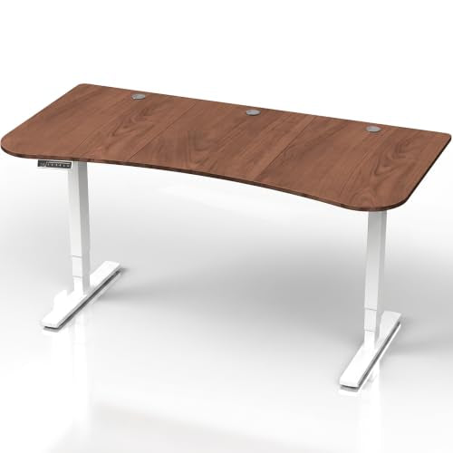 VIVO Dark Walnut 63 x 32 in Standing Desk, DESK-KIT-2EWD - color: Dark Walnut Top / White Frame, size: 63 x 32 inch