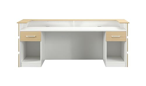 Mares 87" Wood Office Reception Desk Counter & Drawers w/Telescopic Rails & Chrome Handles | Cable Grommet Holes | Option to Add Logo | Front Table Furniture Nail Hair Beauty Salon Spa Restaurant - color: Cream