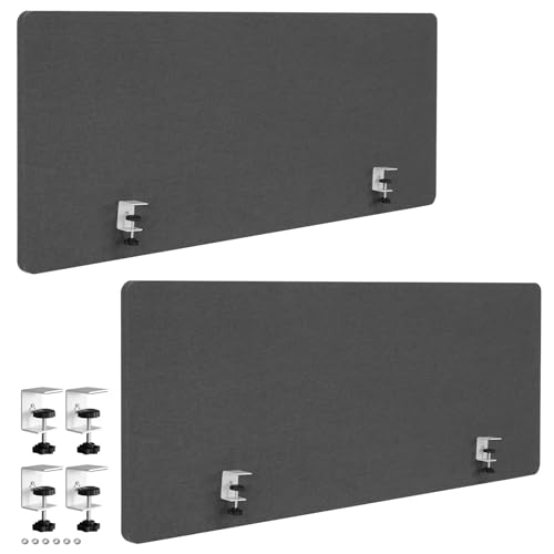 2 Pack Clamp-on 61 x 24 Inch Privacy Panel Cubicle Desk Divider with 4 C-Type Clamps Acoustic Partition for Office Study Library