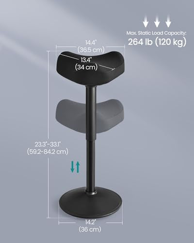 SONGMICS Ergonomic Wobble Stool, Height Adjustable Swivel Balance Chair - color: Ink Black (Fabric Upholstery), size: 14.2"D x 14.4"W
