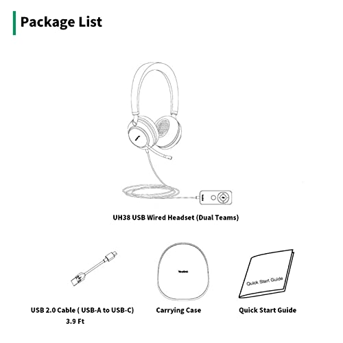 Yealink UH38 USB-A Wired & Bluetooth Headset,Teams Certified,Inline Control - style: USB Bluetooth Headset
