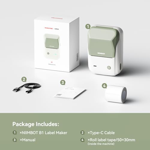NIIMBOT B1 Label Maker Machine with Tape for Home and School, Green White - color: Green White, style: Printer+Tape