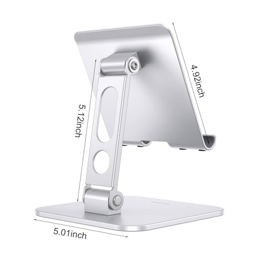 OMOTON T5 Foldable Tablet Stand, Heavy Adjustable Holder for iPad, Silver - color: silver