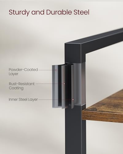 VASAGLE 4-Tier Bookshelf, Bookcase Book Shelf with Steel Frame - color: Rustic Brown + Ink Black, size: 4 Tiers (9.4"D x 15.7"W x 42"H)