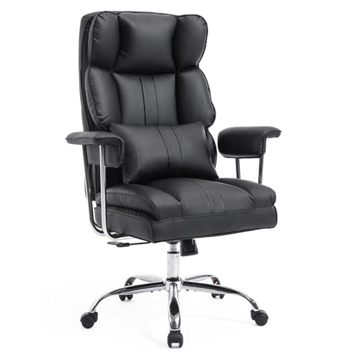 Big and Tall Office Chair with Footrest,400 lbs Heavy Duty Executive Chair | PU Leather High Back Wide Desk Chair,135° Reclining,Pocket Spring Back Support and Matching Lumbar Pillow - color: Black