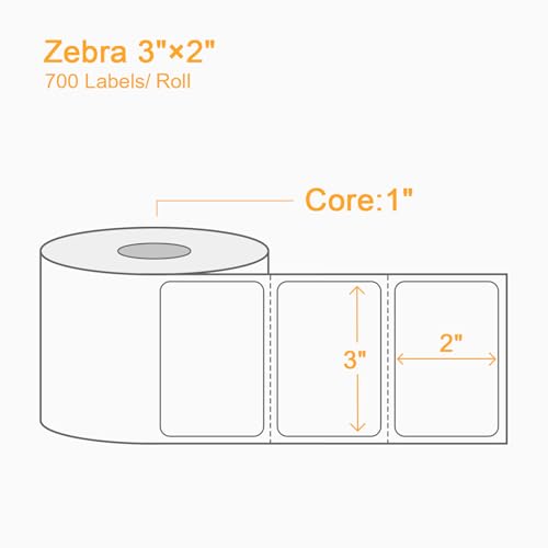 (8400 Pcs/3-Proof 1" Core) Labelebal 12 Rolls 3" x 2" Direct Thermal Label (76mm x 51mm) Multipurpose Shipping Address Mailing Barcodes Labels Compatible for Zebra 2844 & Rollo Desktop Label Printer - color: Zb-3"x 2" - 12 Rolls(8400 Labels)