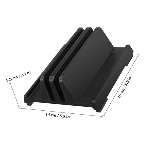 Adjustable Black Laptop Vertical Stand Dual Slot Desktop Holder Workspace Organizer for Office Desk