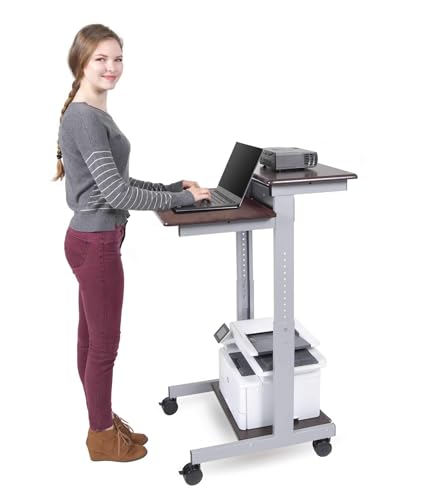 Stand Up Desk Store Rolling Adjustable Height Two Tier Standing Desk Computer Workstation (Silver Frame/Dark Walnut Top, 24" Wide) - color: Silver Frame/Dark Walnut Top, size: 24 Inches