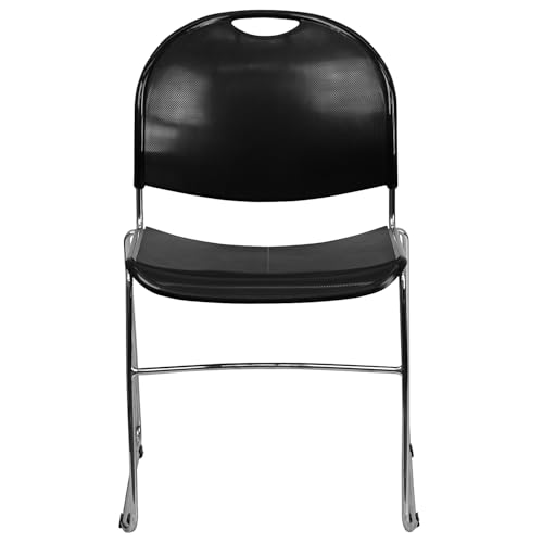 Flash Furniture HERCULES Series 880 lb. Capacity Black Ultra-Compact Stack Chair with Chrome Frame | 880 LBS. Weight Capacity - color: Black Plastic/Chrome Frame, size: Set of 1