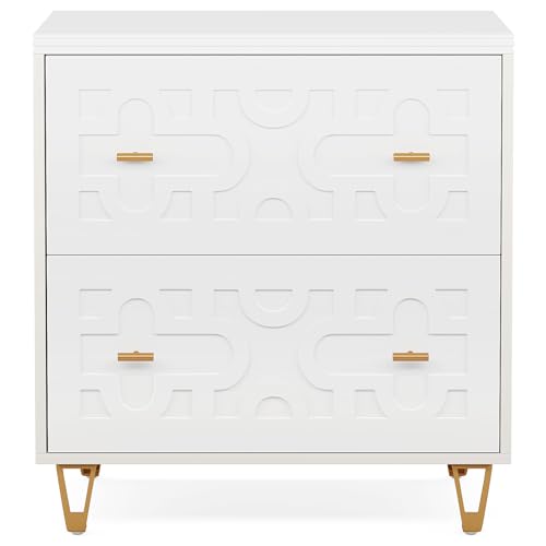 Tribesigns 2-Drawer Lateral File Cabinet, Warm White and Gold | Modern, Legal/Letter/A4 Size, Large Storage, Printer Stand, Home Office - color: Warm White & Gold