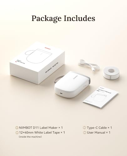 NIIMBOT D11 Upgraded Version 300 DPI Label Maker with Tape, White - color: White, style: Label Machine with 1 Label Tape
