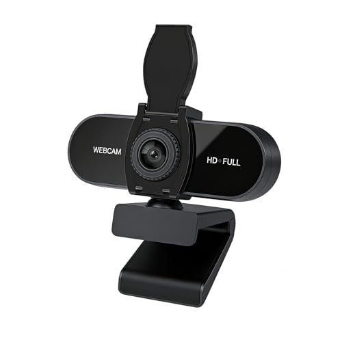 4K HD Webcam with Microphone, Noise Cancellation, Privacy Cover, Wide-Angle Lens, Auto Light Correction, Plug & Play USB Webcam for Laptop, Desktop, PC, Mac, Zoom, Skype, Streaming