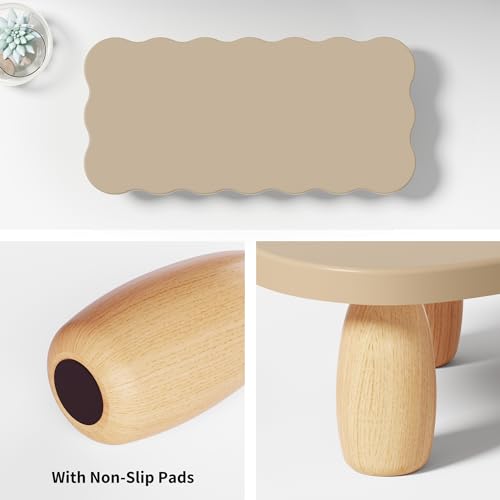 AFOOYO Monitor Stand Riser,Cookie-Shaped Sturdy Wood Computer Monitor Stand, Monitor Stand Riser, Multi-Purpose Desktop Organizer Riser for Computer,Laptop,Printer,TV,khaki
