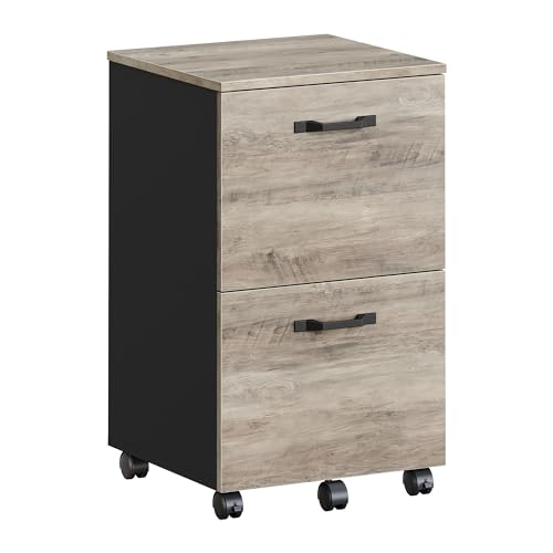 VASAGLE 2-Drawer File Cabinet, Small Rolling Filing Cabinet - color: Heather Greige + Ink Black, style: Classic