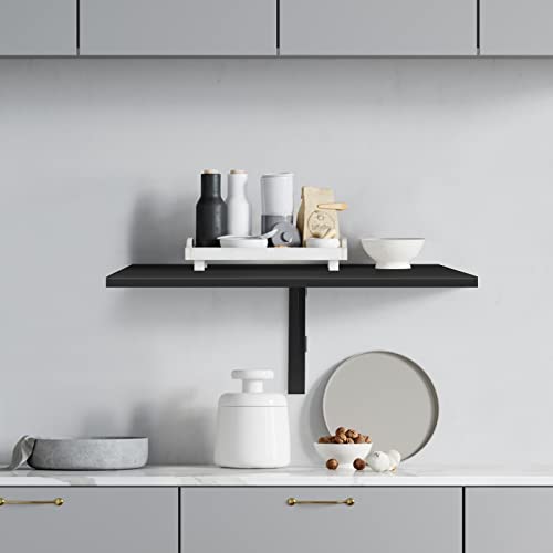 Wall Mounted Folding Table, 31.5" x 23.5" Floating Desk for Small Space, Countertop Extension Fold Down, Laundry Folding Table, Hanging Drop Leaf Table for Apartment, Study, Bedroom (Black) - color: Black