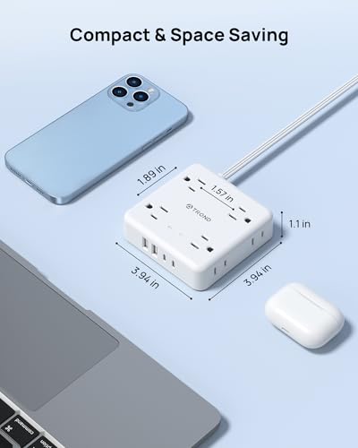 TROND 360° Rotating Flat Plug Power Strip 10ft, 8 AC & 4 USB (2U2C), White - color: White, size: 10FT, style: Rotating Plug-2U2C