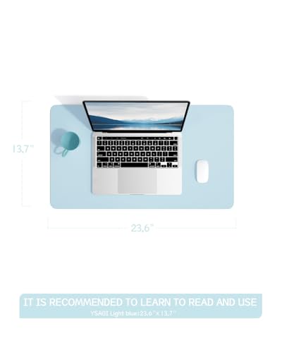 YSAGi Non-Slip Leather Desk Pad, Waterproof Laptop Computer Desk Keyboard Mat, Table Protector Blotter Mat, Large Mouse Pad for Office/Work/Home/Decor(Sky Blue, 23.6" x 13.7") - color: Sky Blue, size: 23.6" x 13.7"