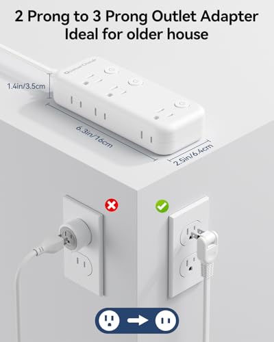 2 Prong Extension Cord with 6 Outlets 3 USB, 5FT Surge Protector, Old House | 1875W, 2 Prong to 3 Prong Outlet Adapter, Rotating Plug, USB-C(15.5W), Polarized, Non Grounded, Multi Plug - size: 5 FT-White-Two Prong