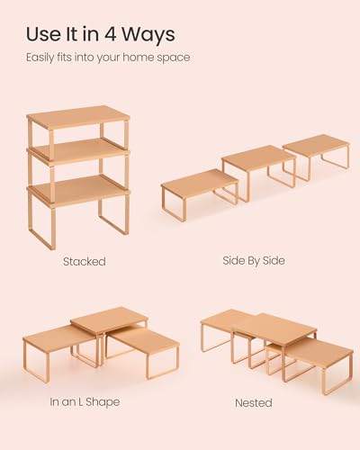 SONGMICS Cabinet Organizer Shelf, Set of 3 Spice Rack, Kitchen Storage | Kitchen Storage, Spice Rack, Expandable, Apricot, BYSTRO Collection UKCS220Y01 - color: Apricot