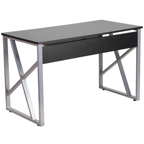 Flash Furniture Computer Desk with Pull-Out Keyboard Tray, Black | Cross-Brace Frame