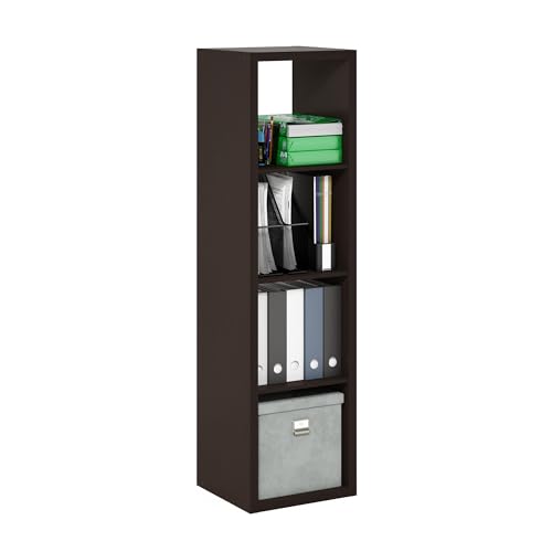 4-Cube Tall Bookshelf, Cubicle Shelf Bookcase with Open Back, Position Reversible Book Shelf, 15 x 16 x 58, for Home Office, Living Room, Dark Oak - color: Dark Oak, size: 4 Tier