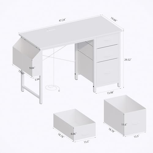 47.3" Office Desk with Power Outlet,3drawers and Side Pocket, Frame Stability Reversible for Home Office Study