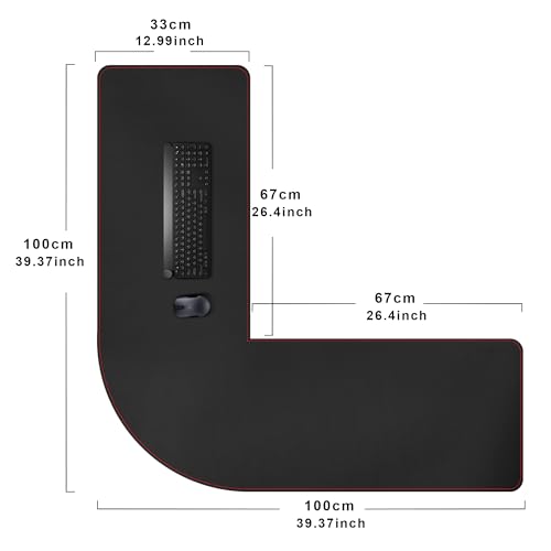 ZORESYN L Shaped Desk Mat 39.4"(L) x 39.4"(S) x 13"(W), Computer Corner Desk Pad, Large Waterproof PU Leather Mouse pad for Corner Desk, Writing Desk Pad Protector - Black - color: Black, size: 39.4" x 39.4"